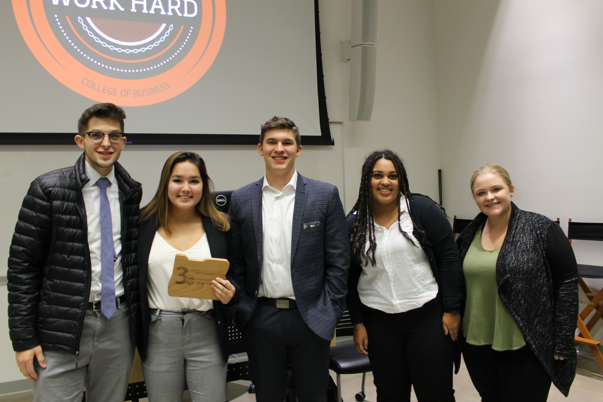 A group of College of Business students at the pitch competition